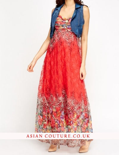 Gorgeous Denim Bolero Maxi Ready Made Dress - Asian Party Wear