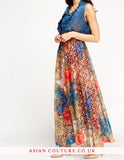 Contrast Floral Maxi Bolero Dress - Asian Party Wear