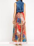 Contrast Floral Maxi Bolero Dress - Asian Party Wear