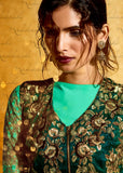 3035 GREEN NAKKASHI GOLD DUST WEDDING WEAR SUIT - Asian Party Wear