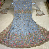 Sky Blue Indian Designer Heavy Embroidered Wedding Gown - Asian Party Wear