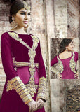 PURPLE SAFEENA HOT LADY EMBROIDERED ANARKALI SUIT - Asian Party Wear