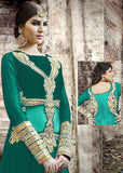 GREEN SAFEENA HOT LADY EMBROIDERED ANARKALI SUIT - Asian Party Wear