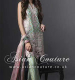 GREEN PINK SEMI STITCHED PAKISTANI LAWN  SUIT - Asian Party Wear