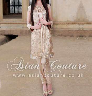 Latte Beige  Chiffon Salwar Kameez - Asian Party Wear