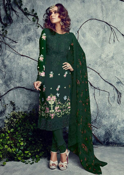 D4002 DARK GREEN MUMTAZ SAJAWAT SALWAR KAMEEZ - Asian Party Wear