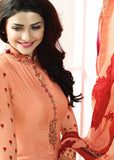 KS-5378 ORANGE KASEESH SILKINA FRENCH CREPE PARTY WEAR SUIT - Asian Party Wear