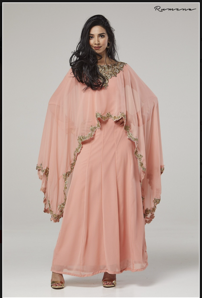 DULL PINK CAPE STYLE FLARED READY MADE DRESS - Asian Party Wear