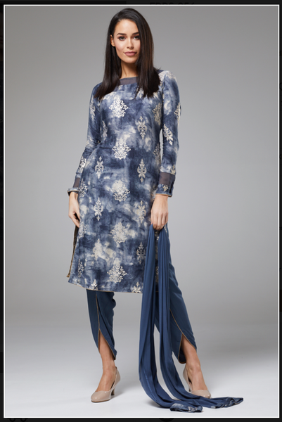 BEAUTIFUL NAVY BLUE PRINTED STRAIGHT CUT READY MADE SALWAR SUIT - Asian Party Wear