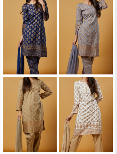 FANCY BLUE GOLD GREY WHITE SALWAR KAMEEZ SUITS - Asian Party Wear