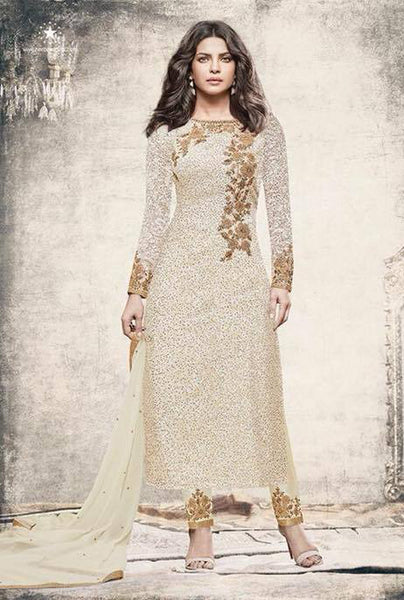 H5191 CREAM HEROINE PRIYANKA CHOPRA STRAIGHT CUT SALWAR KAMEEZ - Asian Party Wear