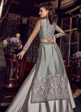 Silver Net Floor Length Wedding Anarkali Dress - Asian Party Wear