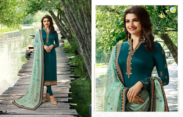 TEAL STRAIGHT READY MADE CHURIDAAR SUIT - Asian Party Wear