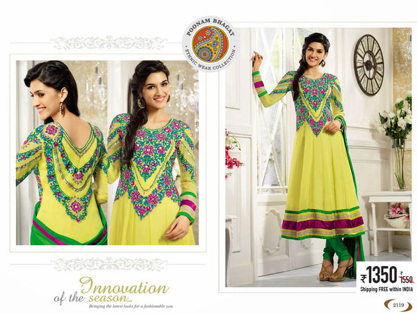 Green KRITI SANON SUAVE DESIGNER WEAR ANARKALI - Asian Party Wear