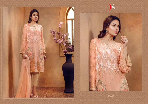 72003 PEACH DEEPSY CHINON PAKISTANI STYLE SALWAR SUIT - Asian Party Wear