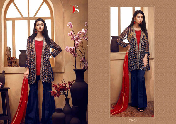 72005 NAVY BLUE DEEPSY CHINON PAKISTANI STYLE SALWAR SUIT - Asian Party Wear