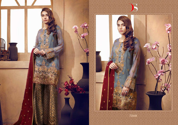 72008 GREY AND GOLD DEEPSY CHINON PAKISTANI STYLE SALWAR SUIT - Asian Party Wear