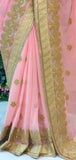 CORAL PINK DESIGNER READYMADE WEDDING SAREE - Asian Party Wear