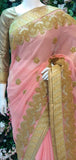 CORAL PINK DESIGNER READYMADE WEDDING SAREE - Asian Party Wear