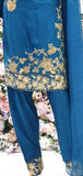 Turquoise Blue Linen Readymade Pakistani Designer Salwar Suit - Asian Party Wear