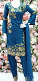 Turquoise Blue Linen Readymade Pakistani Designer Salwar Suit - Asian Party Wear