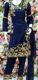 NAVY BLUE PAKISTANI DESIGNER READYMADE LINEN SUIT - Asian Party Wear