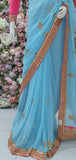 HOT PINK & BLUE ZARI EMBROIDERED INDIAN PARTY WEAR SAREE - Asian Party Wear