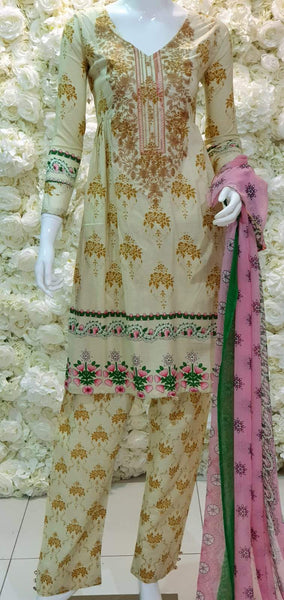 Cream Peplum Lawn Pakistani Suit - Asian Party Wear