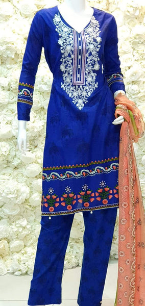 Royal blue Designer Lawn Pakistani Suit Peplum Style - Asian Party Wear