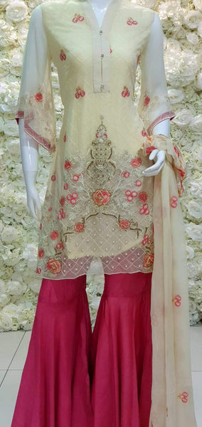 CREAM READYMADE PAKISTANI PREMIUM CHIFFON SUIT - Asian Party Wear