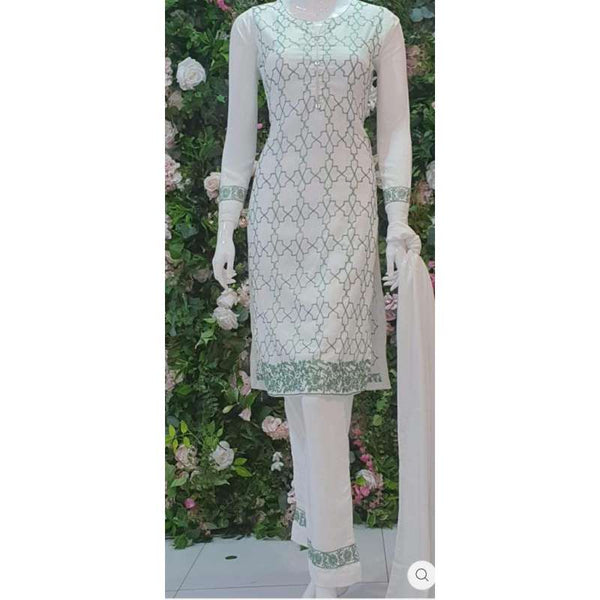 JET STREAM WHITE READY MADE PAKISTANI SUIT - Asian Party Wear