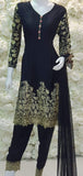 Black Pakistani Designer Peplum Linen Salwar Suit - Asian Party Wear