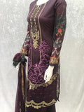 Purple Plum Khaddar Pakistani Designer Readymade Suit - Asian Party Wear