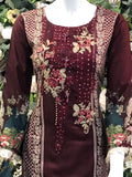 BURNT HENNA RED MARIA B STYLE EMBROIDERED EVENING SALWAR SUIT - Asian Party Wear