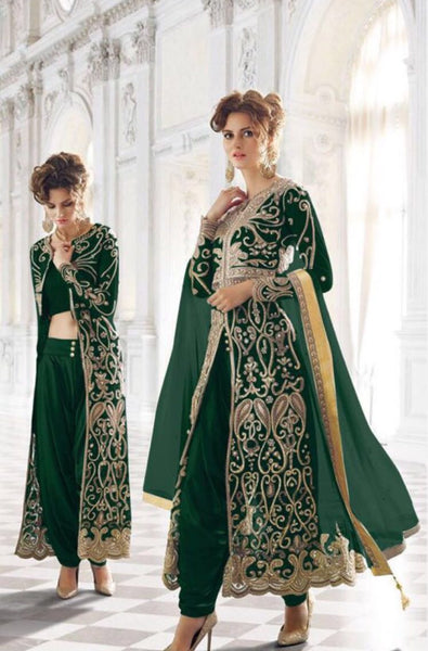 Green Zoya Embroidered Dress Indian Wedding Suit - Asian Party Wear