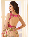 Z-304 BEIGE AND PINK ZUBEDA INDIAN DESIGNER NET AND GEORGETTE ANARKALI SUIT - Asian Party Wear