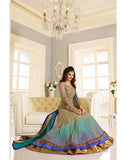 Z-305 TAN BLUE ZUBEDA INDIAN DESIGNER GEORGETTE ANARKALI SUIT - Asian Party Wear