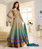 Z-305 TAN BLUE ZUBEDA INDIAN DESIGNER GEORGETTE ANARKALI SUIT - Asian Party Wear