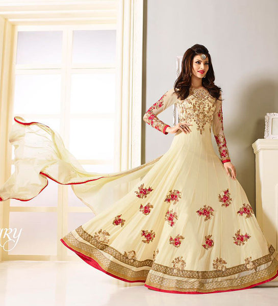 Z-307 OFF WHITE ZUBEDA INDIAN DESIGNER GEORGETTE ANARKALI SUIT - Asian Party Wear