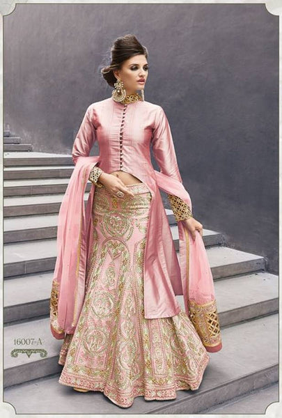 16007-A MELLOW ROSE PINK ZOYA CRYSTAL WEDDING WEAR LEHENGA - Asian Party Wear