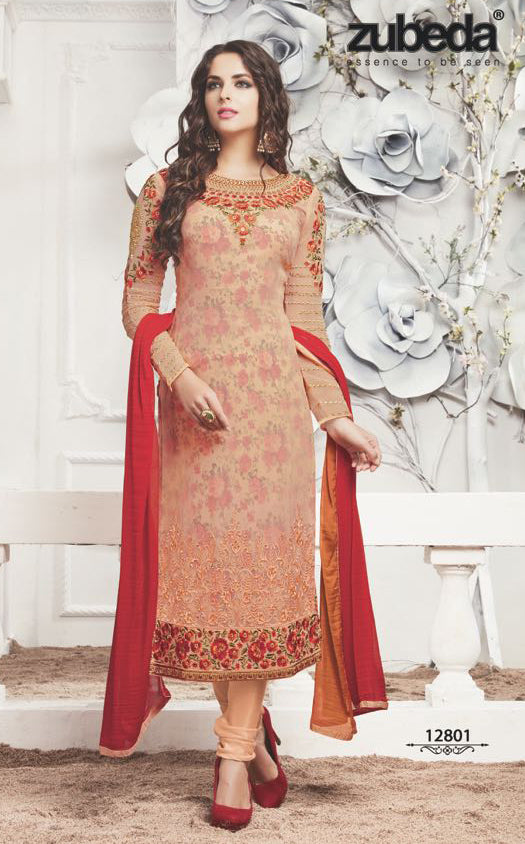 PEACH DRESS PARTY WEAR SALWAR SUIT - Main Image