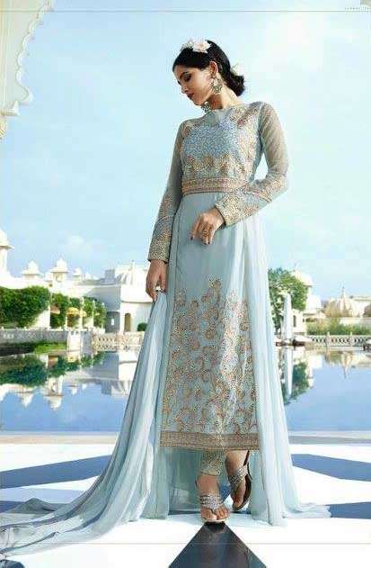Sky Blue Indian Fancy Formal Wedding Salwar Suit