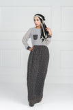 PRINTED ABAYA IN BLACK & WHITE DOT PRINT WITH FAKE POCKETS & CUFFS ON SLEEVES - Asian Party Wear