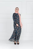 BLUE FLORAL PRINTED ABAYA IN BAN NECKLINE WITH BUTTONS ON FRONT AND PLEATS ON WAIST - Asian Party Wear