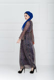 BLUE ABAYA IN PRINTED CHIFFON IN BOAT NECK PAIRED WITH BELL SLEEVES AND DETACHABLE BELT - Asian Party Wear