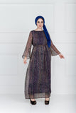 BLUE ABAYA IN PRINTED CHIFFON IN BOAT NECK PAIRED WITH BELL SLEEVES AND DETACHABLE BELT - Asian Party Wear