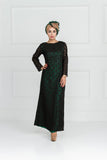 GREEN ABAYA IN FLORAL PATTERN NET, ENHANCED WITH CONTRAST LINING IN CREPE - Asian Party Wear