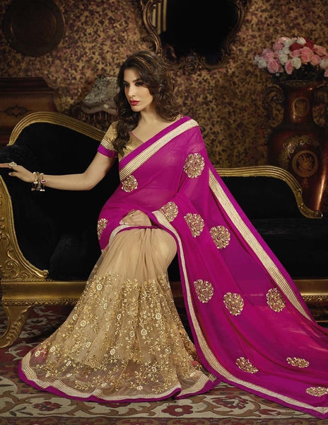 ZAM82 PINK AND BEIGE AMAIRA DESIGNER SAREE - Asian Party Wear