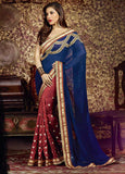 RED AND BLUE INDIAN DESIGNER PARTY WEAR BOLLYWOOD SAREE - Asian Party Wear