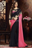 PINK AND BLACK INDIAN DESIGNER PARTY WEAR BOLLYWOOD SEMI STITCHED SAREE - Asian Party Wear